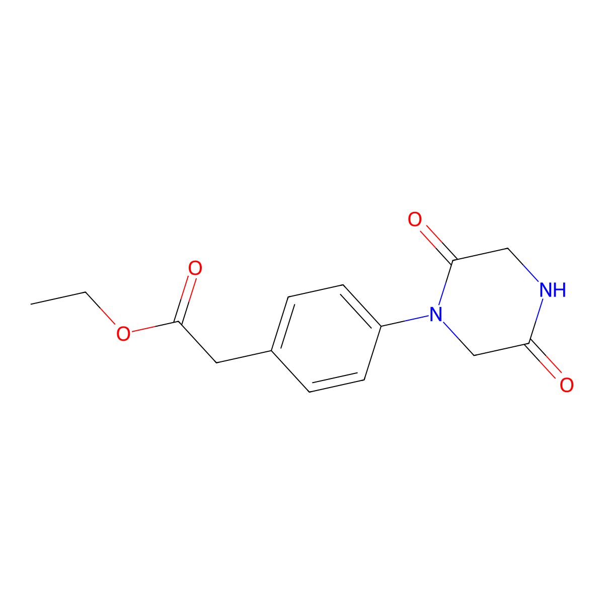 Ethyl 2-(4-(2,5-dioxopiperazin-1-yl)phenyl)acetate molecular structure, CAS 1956336-09-6
