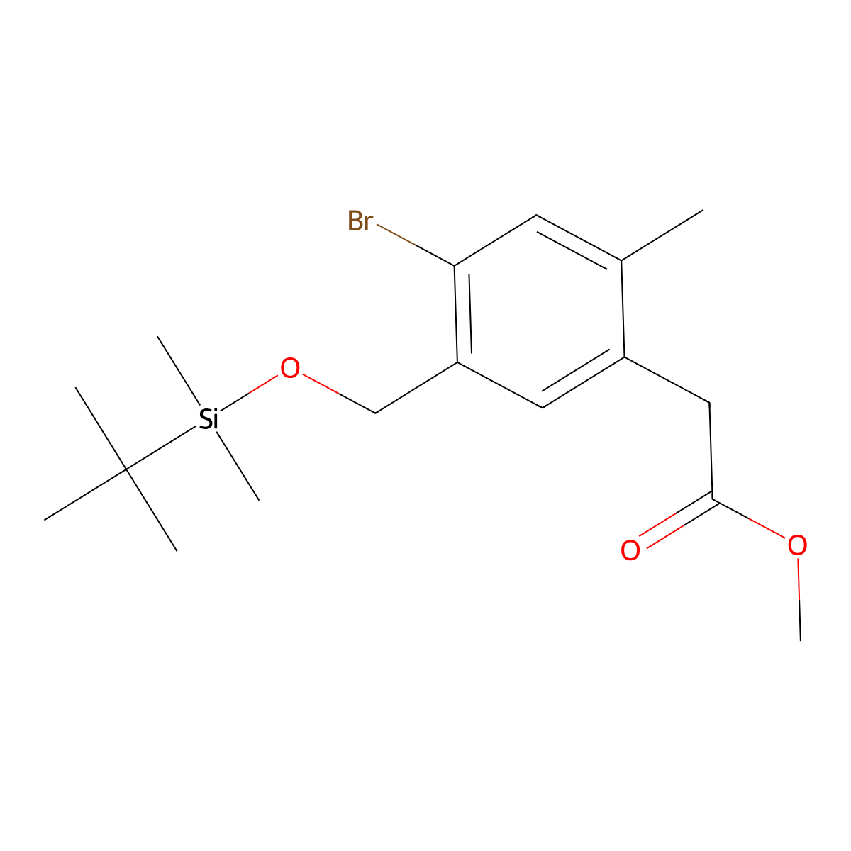 Methyl 2-(4-bromo-5-(((tert-butyldimethylsilyl)oxy)methyl)-2-methylphenyl)acetate molecular structure, CAS 1956340-19-4