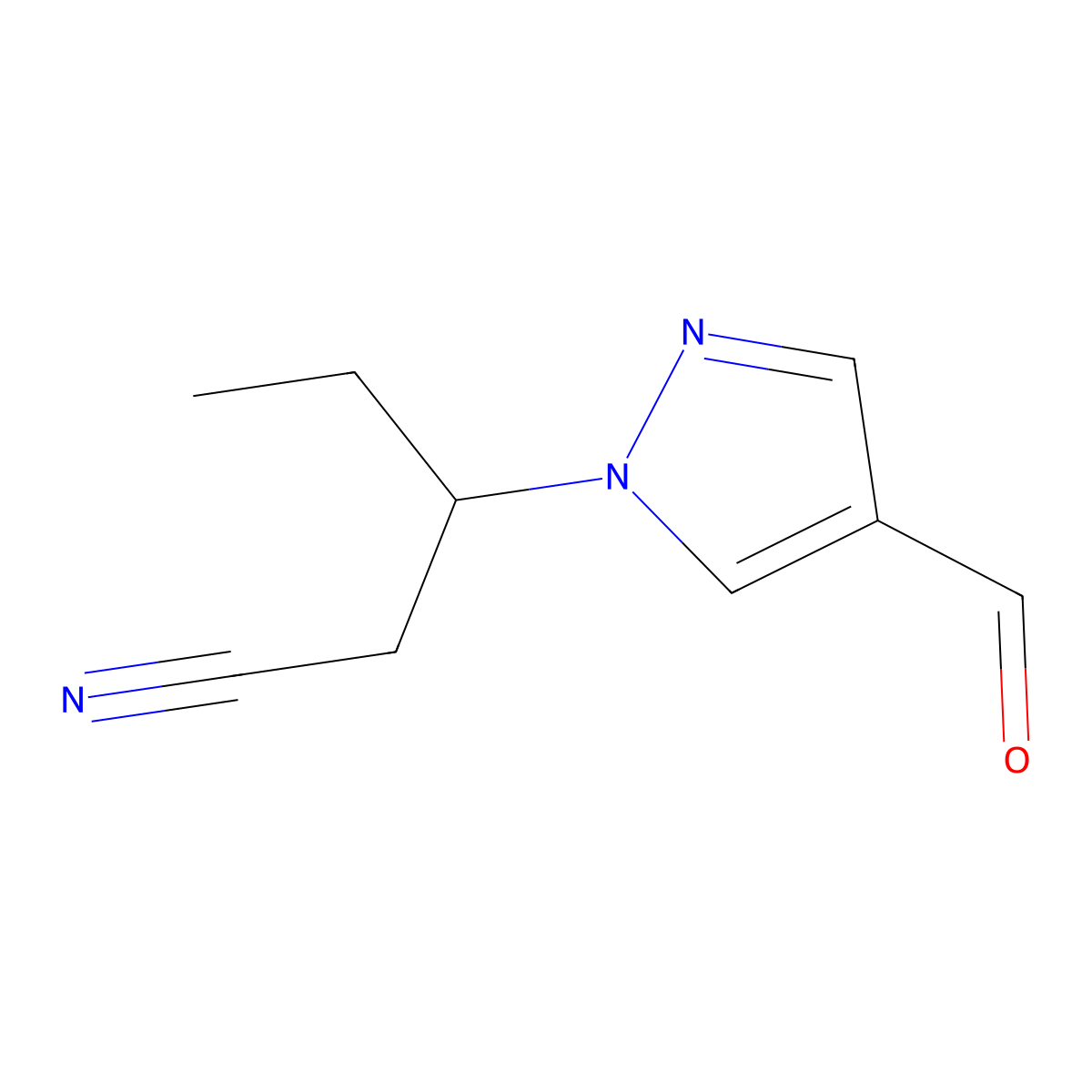 3-(4-Formyl-1H-pyrazol-1-yl)pentanenitrile molecular structure, CAS 1956340-20-7