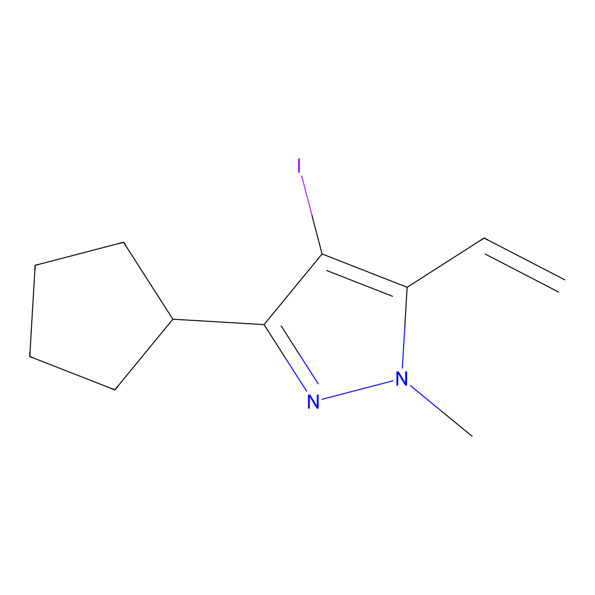 3-Cyclopentyl-4-iodo-1-methyl-5-vinyl-1H-pyrazole molecular structure, CAS 1956340-22-9