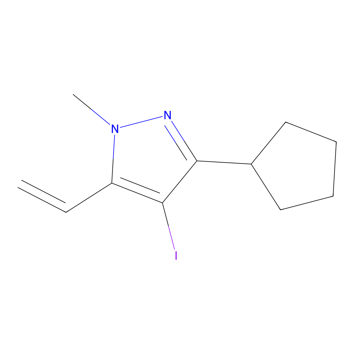 3-Cyclopentyl-4-iodo-1-methyl-5-vinyl-1H-pyrazole molecular structure, CAS 1956340-22-9