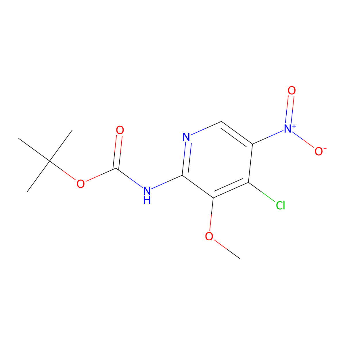 tert-Butyl (4-chloro-3-methoxy-5-nitropyridin-2-yl)carbamate molecular structure, CAS 1956340-32-1