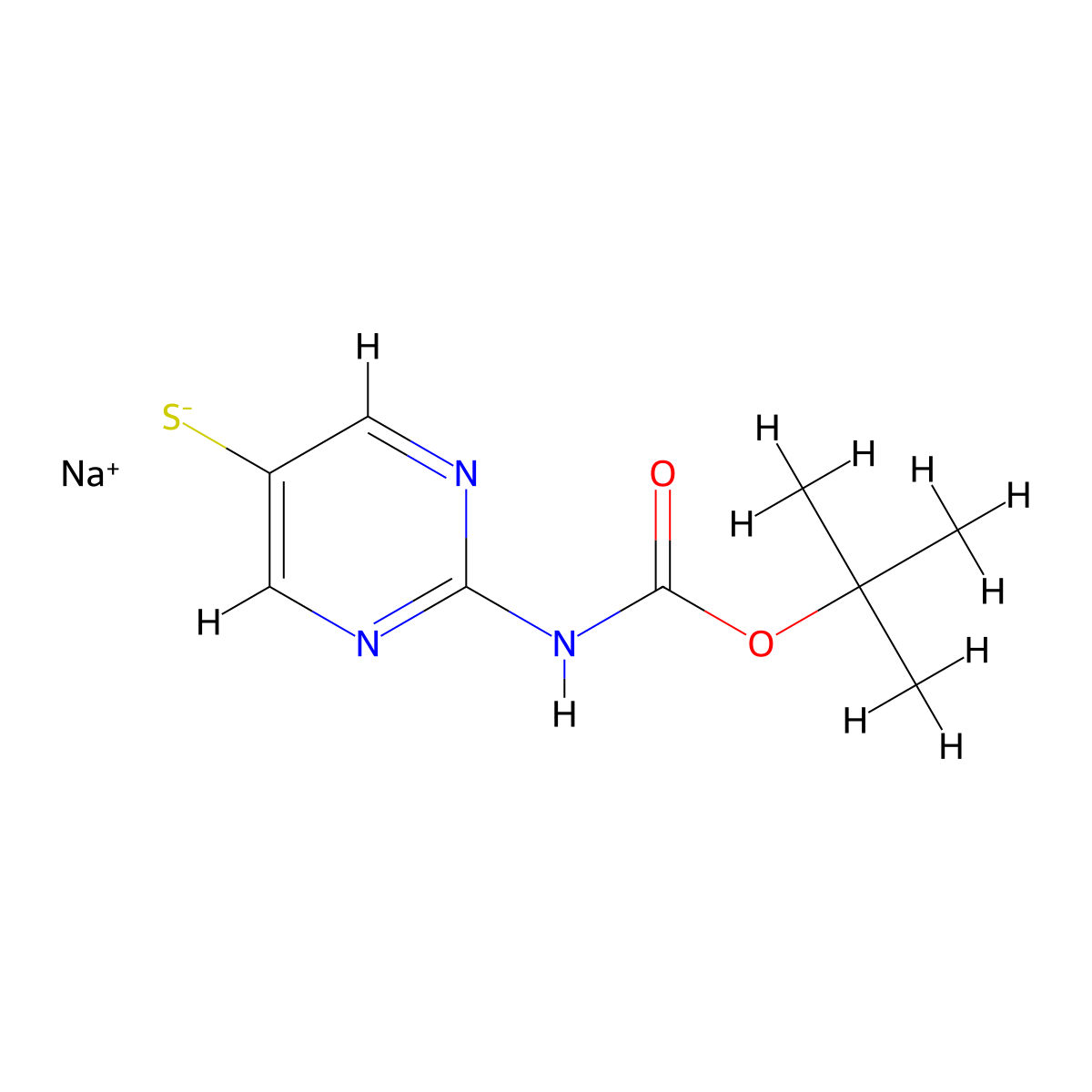 Sodium 2-((tert-butoxycarbonyl)amino)pyrimidine-5-thiolate molecular structure, CAS 1956340-35-4