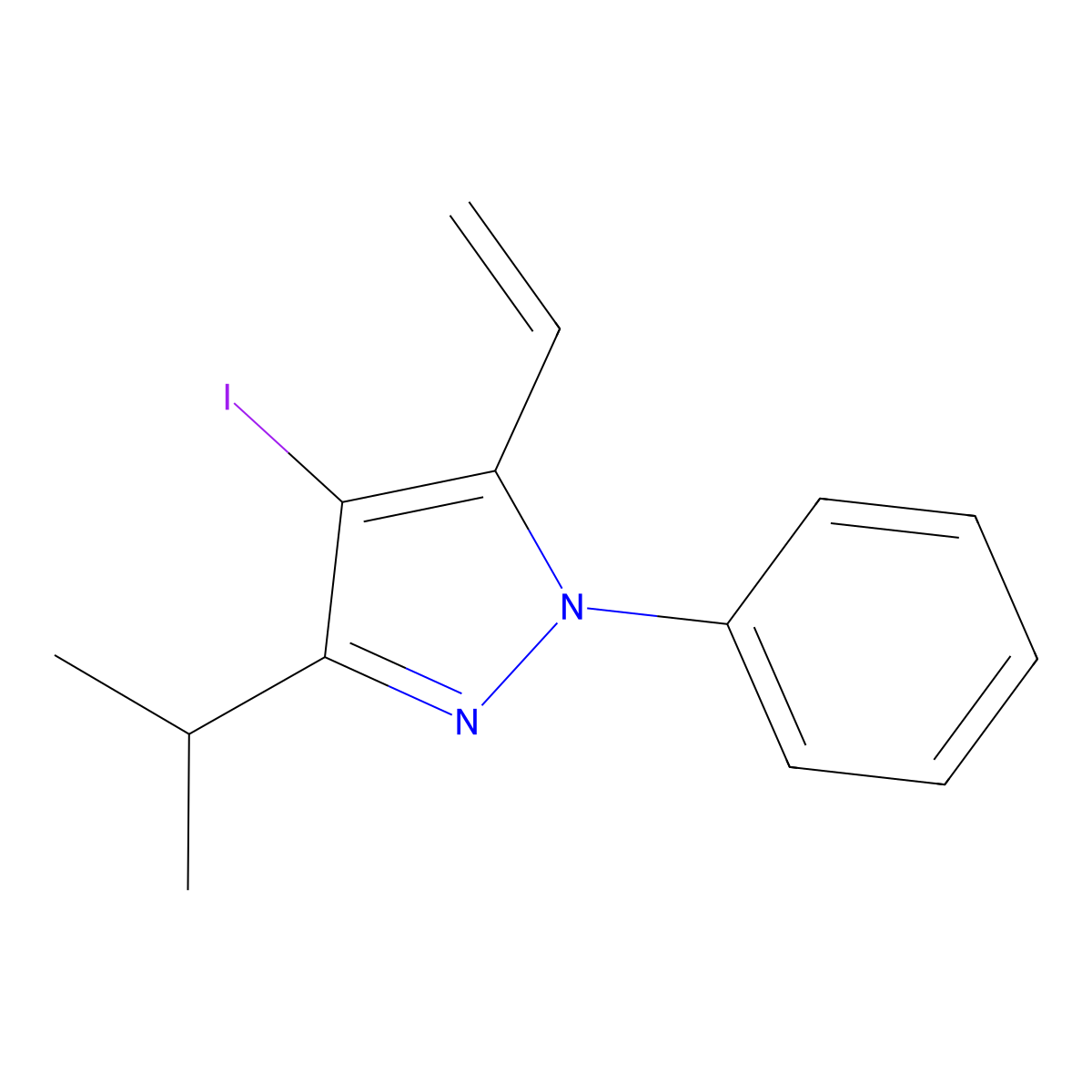 4-Iodo-3-isopropyl-1-phenyl-5-vinyl-1H-pyrazole molecular structure, CAS 1956340-53-6