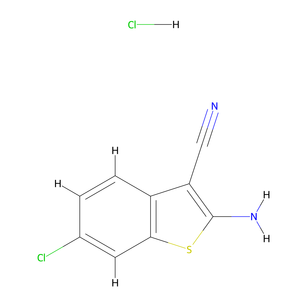 2-Amino-6-chlorobenzo[b]thiophene-3-carbonitrile hydrochloride molecular structure, CAS 1956340-57-0