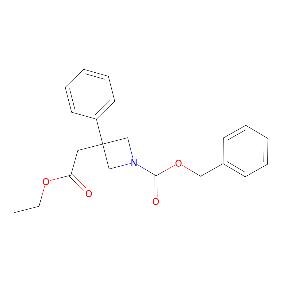 Benzyl 3-(2-ethoxy-2-oxoethyl)-3-phenylazetidine-1-carboxylate molecular structure, CAS 1956340-77-4
