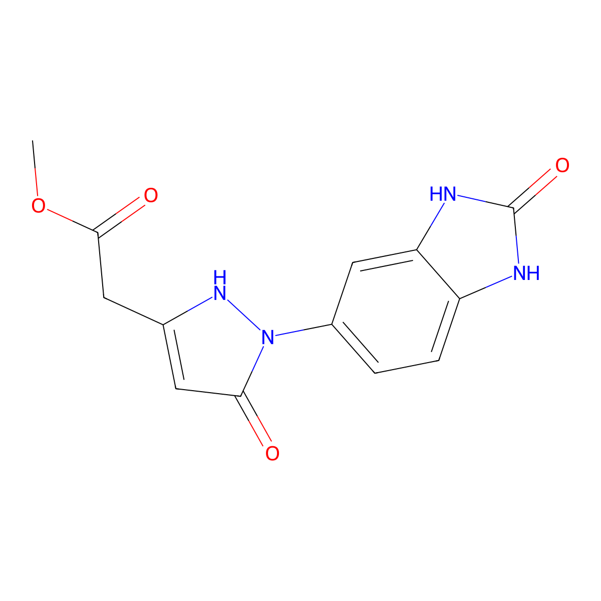 Methyl 2-(5-hydroxy-1-(2-oxo-2,3-dihydro-1H-benzo[d]imidazol-5-yl)-1H-pyrazol-3-yl)acetate molecular structure, CAS 1956340-78-5