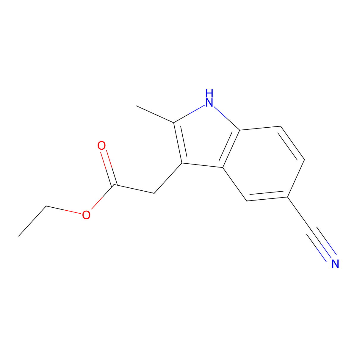 ethyl 2-(5-cyano-2-methyl-1H-indol-3-yl)acetate molecular structure, CAS 1956340-83-2