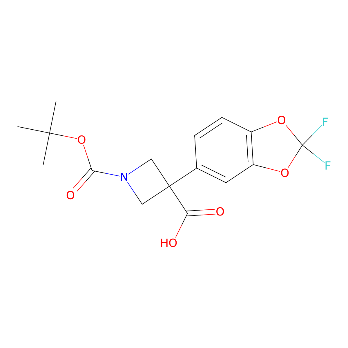 1-(tert-Butoxycarbonyl)-3-(2,2-difluorobenzo[d][1,3]dioxol-5-yl)azetidine-3-carboxylic acid molecular structure, CAS 1956340-87-6