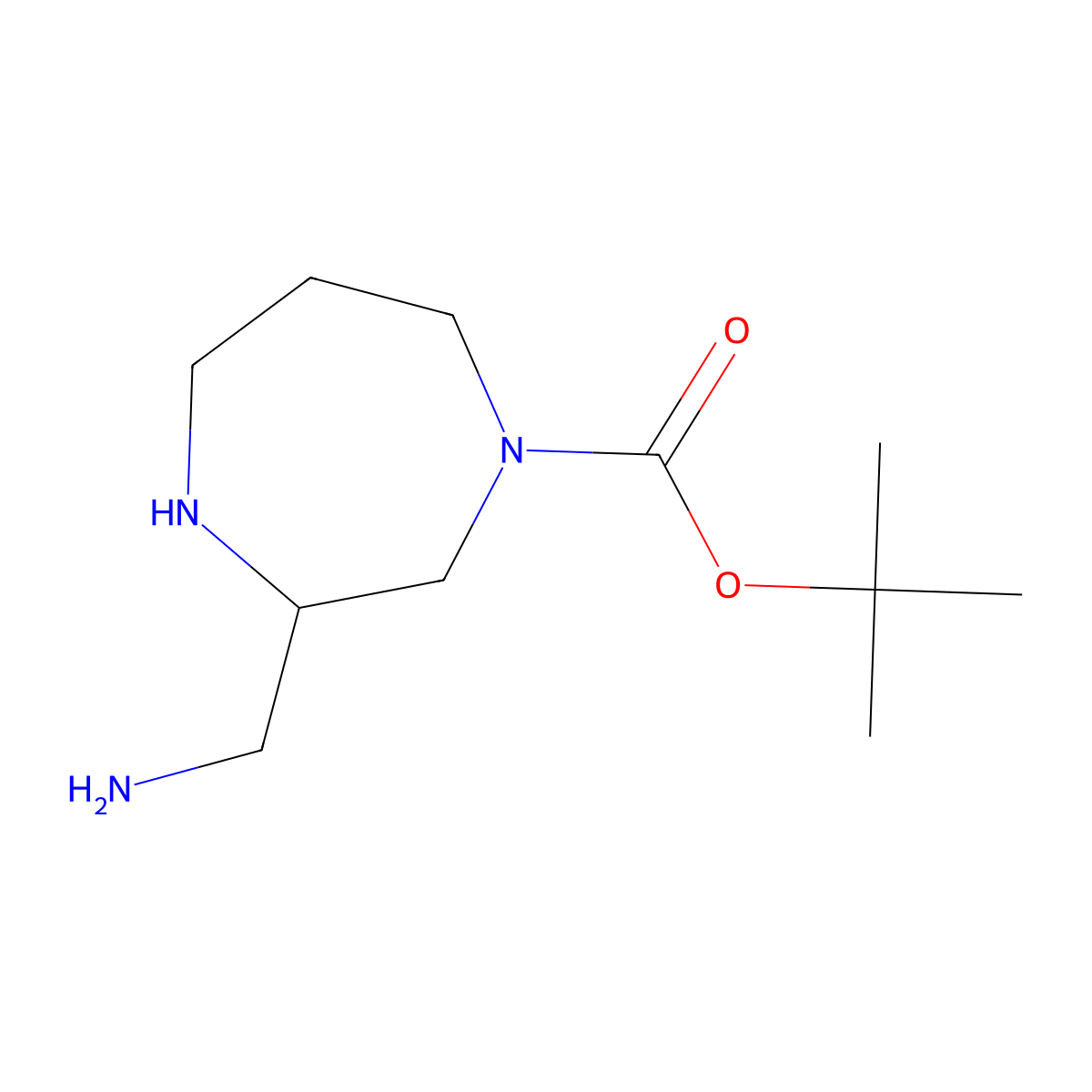 tert-Butyl 3-(aminomethyl)-1,4-diazepane-1-carboxylate molecular structure, CAS 1956341-03-9