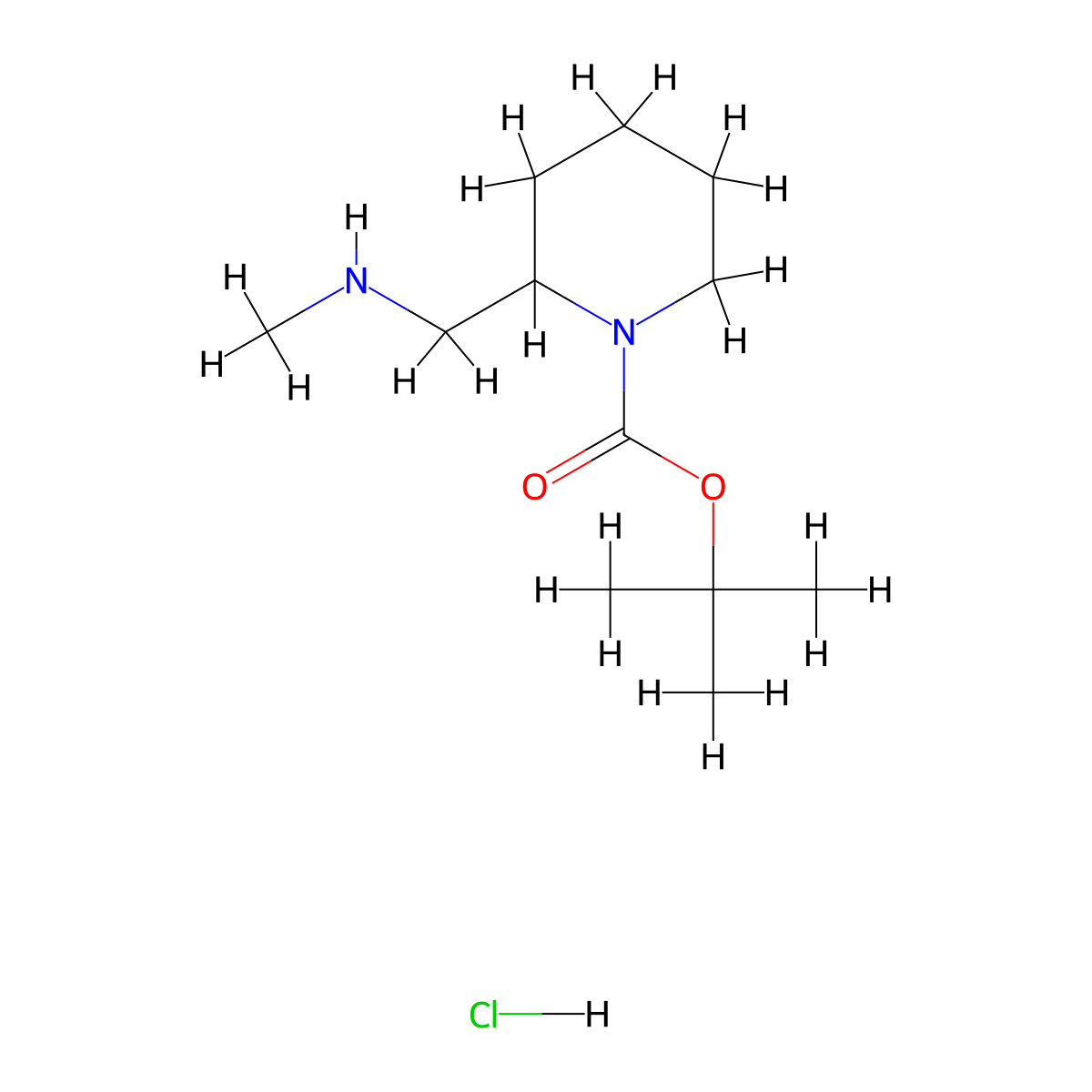 tert-Butyl 2-((methylamino)methyl)piperidine-1-carboxylate hydrochloride molecular structure, CAS 1956341-13-1