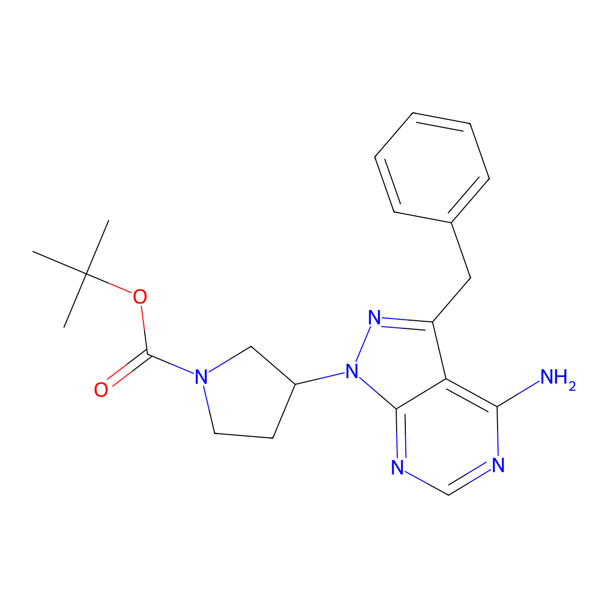 tert-Butyl 3-(4-amino-3-benzyl-1H-pyrazolo[3,4-d]pyrimidin-1-yl)pyrrolidine-1-carboxylate molecular structure, CAS 1956341-26-6