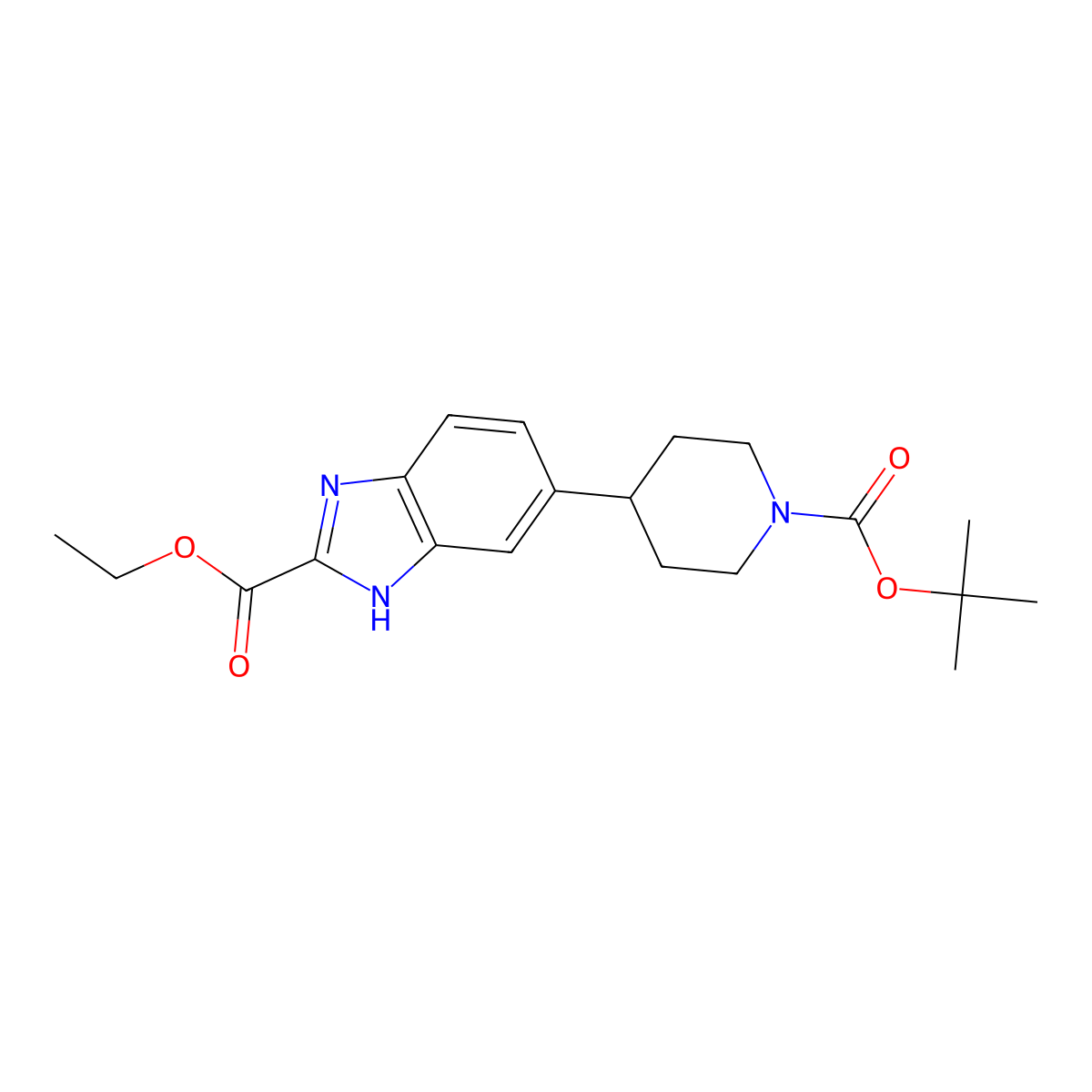 Ethyl 5-(1-(tert-butoxycarbonyl)piperidin-4-yl)-1H-benzo[d]imidazole-2-carboxylate molecular structure, CAS 1956341-27-7