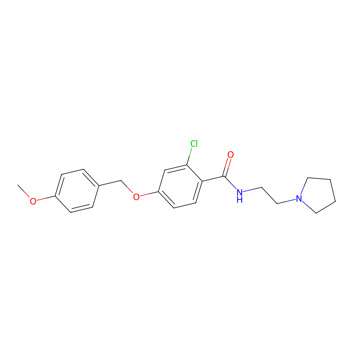2-Chloro-4-((4-methoxybenzyl)oxy)-N-(2-(pyrrolidin-1-yl)ethyl)benzamide molecular structure, CAS 1956354-69-0