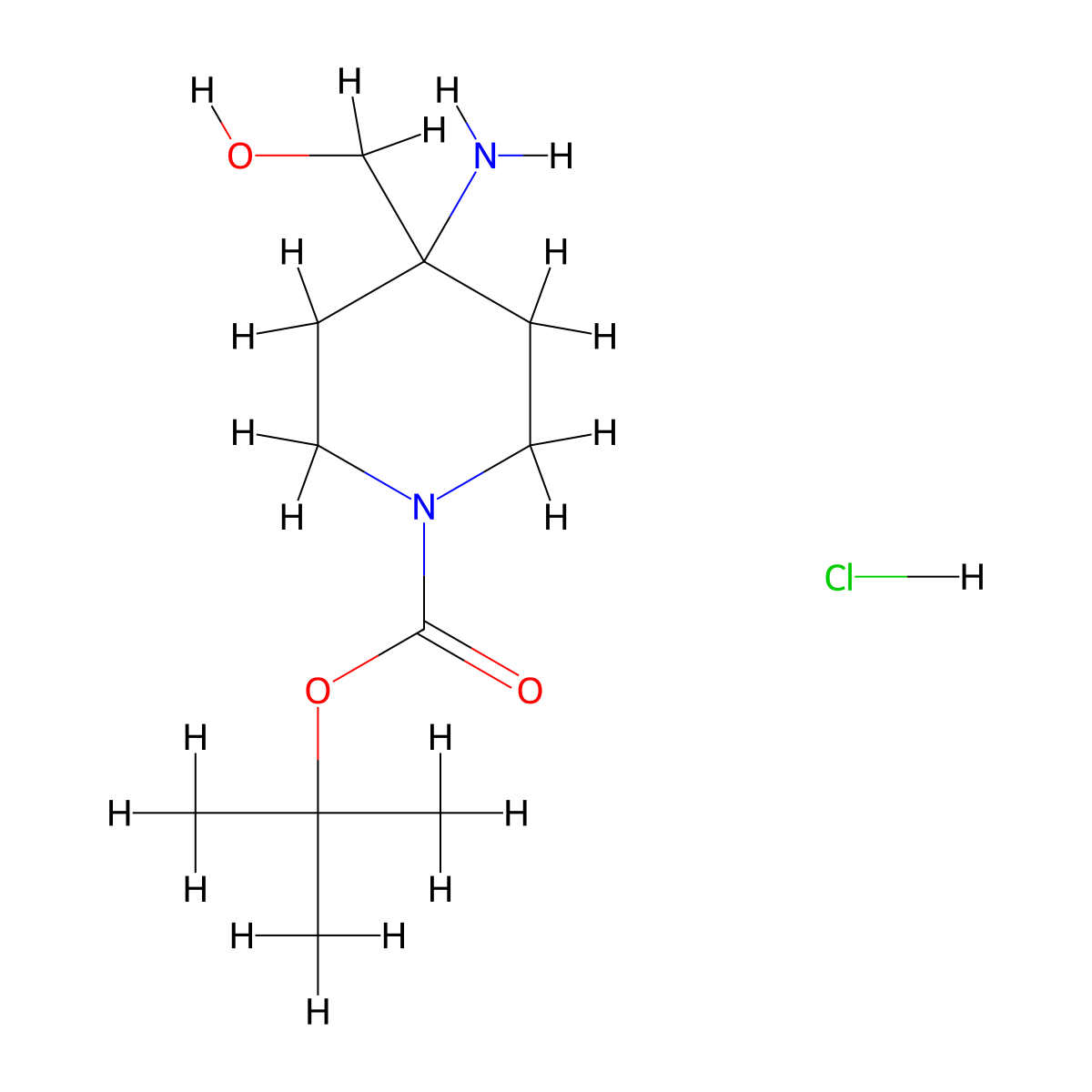 tert-Butyl 4-amino-4-(hydroxymethyl)piperidine-1-carboxylate hydrochloride molecular structure, CAS 1956354-74-7