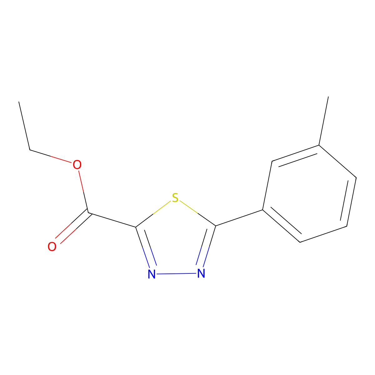 Ethyl 5-(3-methylphenyl)-1,3,4-thiadiazole-2-carboxylate molecular structure, CAS 1956354-78-1