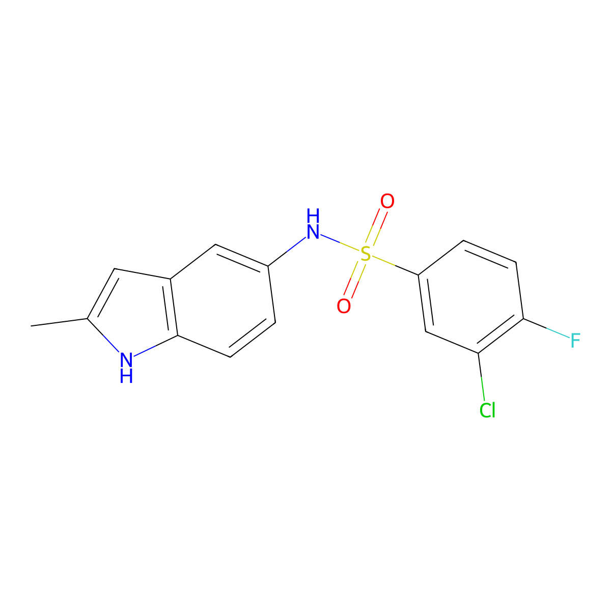 3-Chloro-4-fluoro-N-(2-methyl-1H-indol-5-yl)benzenesulfonamide molecular structure, CAS 1956355-11-5