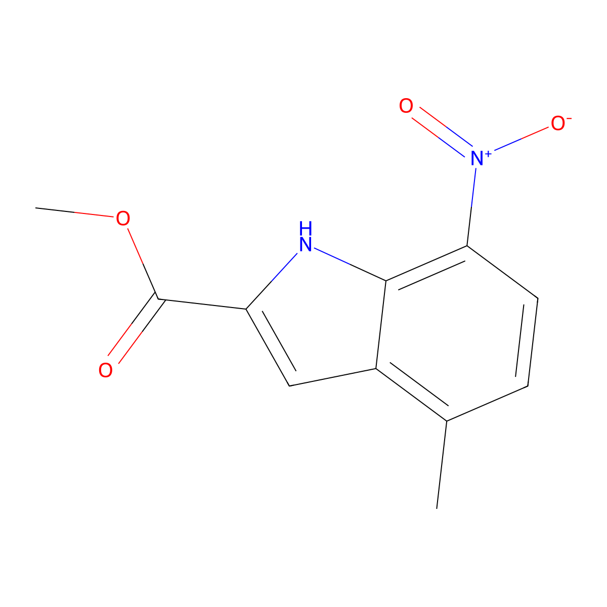 Methyl 4-methyl-7-nitro-1H-indole-2-carboxylate molecular structure, CAS 1956355-82-0