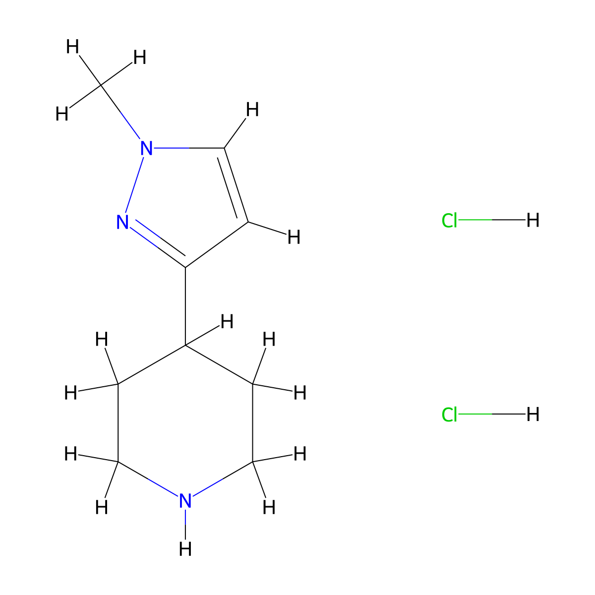 4-(1-Methyl-1H-pyrazol-3-yl)piperidine dihydrochloride molecular structure, CAS 1956356-29-8