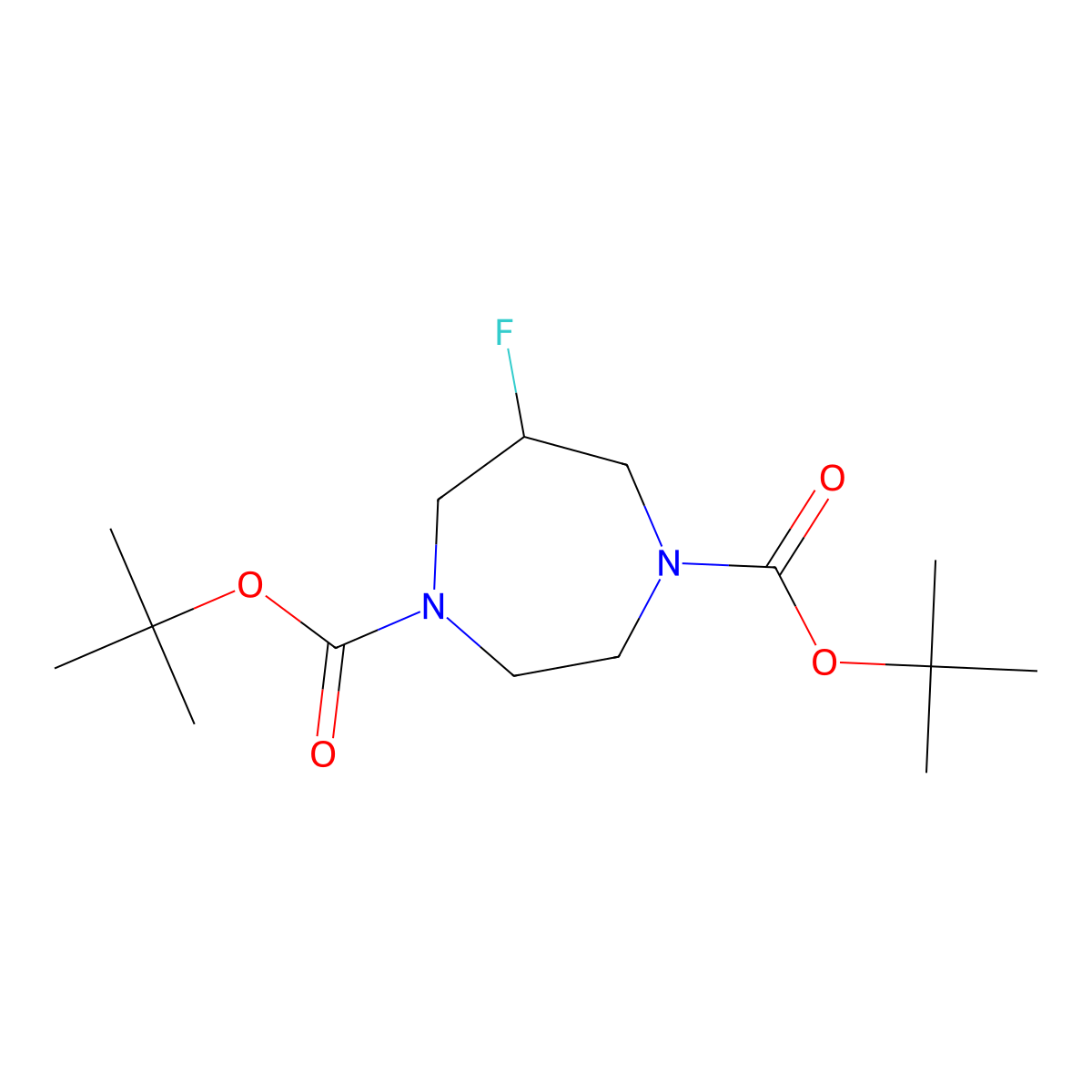 Di-tert-butyl 6-fluoro-1,4-diazepane-1,4-dicarboxylate molecular structure, CAS 1956364-17-2