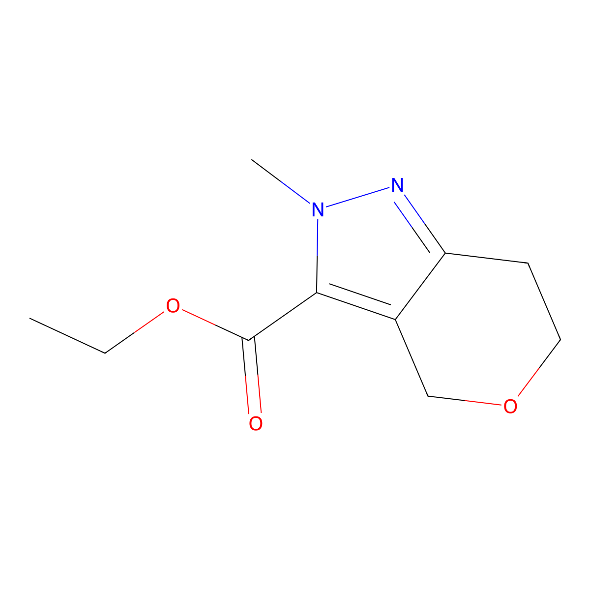 Ethyl 2-methyl-2,4,6,7-tetrahydropyrano[4,3-c]pyrazole-3-carboxylate molecular structure, CAS 1956364-33-2