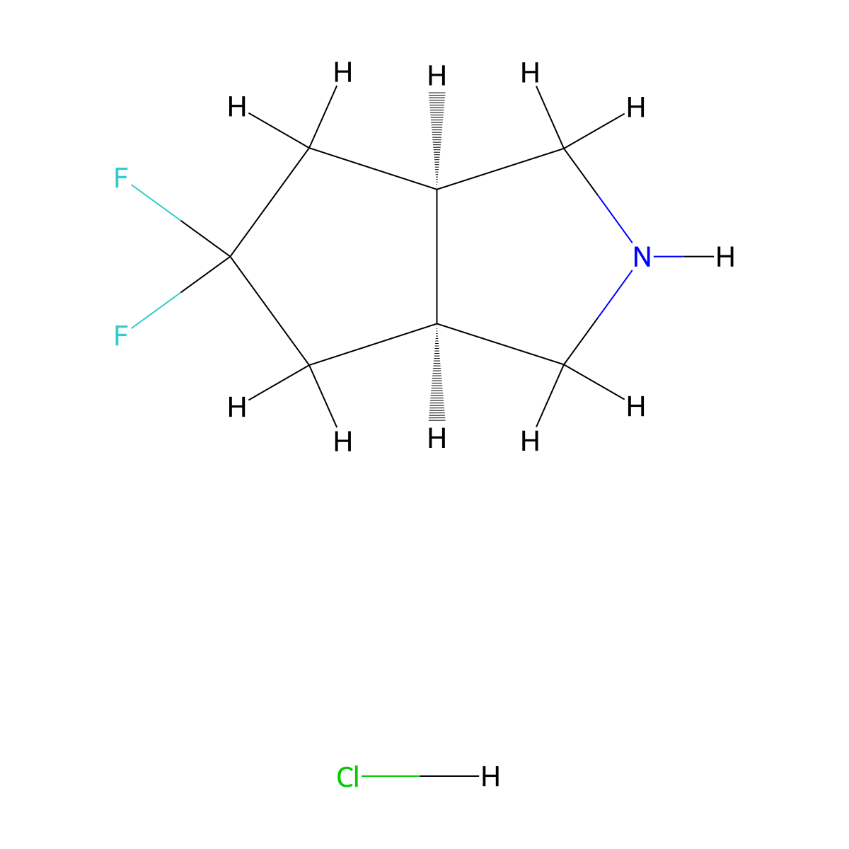rac-(3aR,6aS)-5,5-difluoro-octahydrocyclopenta(c)pyrrole hydrochloride molecular structure, CAS 1956364-50-3