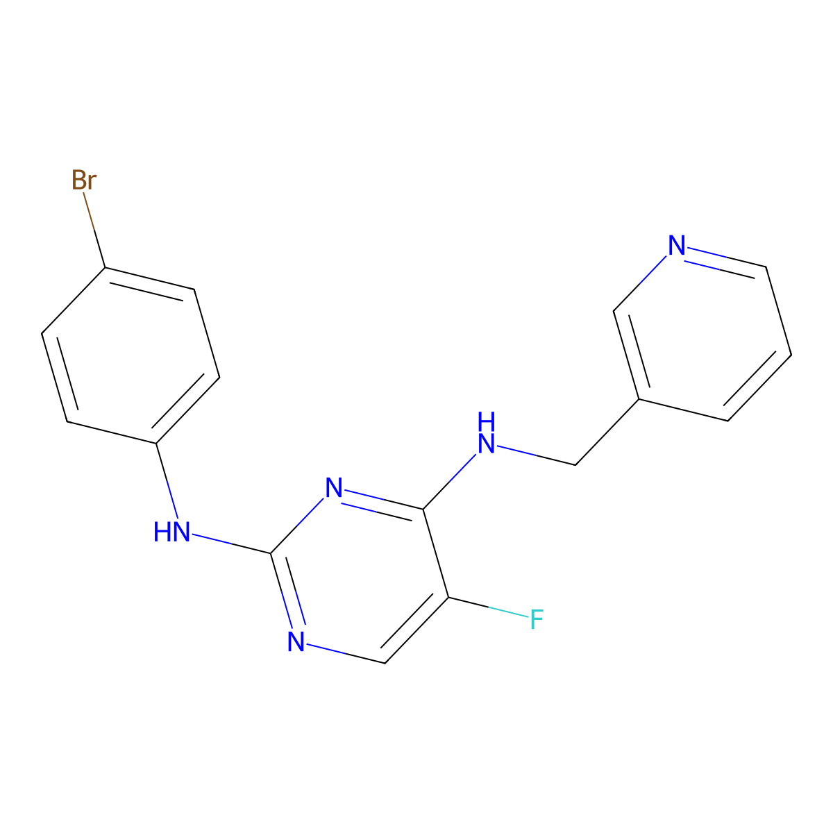N2-(4-Bromophenyl)-5-fluoro-N4-(pyridin-3-ylmethyl)pyrimidine-2,4-diamine molecular structure, CAS 1956364-85-4