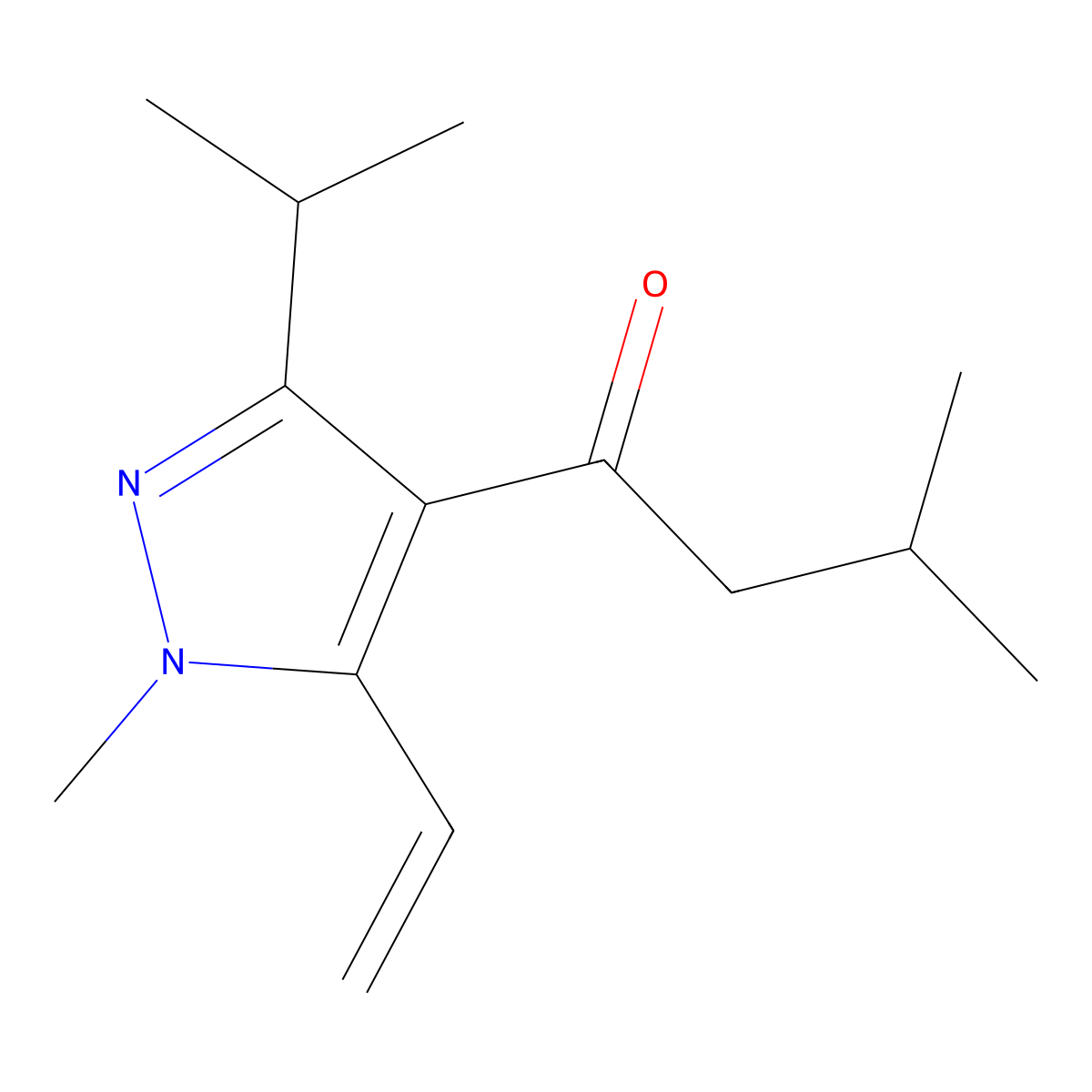 1-(3-Isopropyl-1-methyl-5-vinyl-1H-pyrazol-4-yl)-3-methylbutan-1-one molecular structure, CAS 1956365-46-0