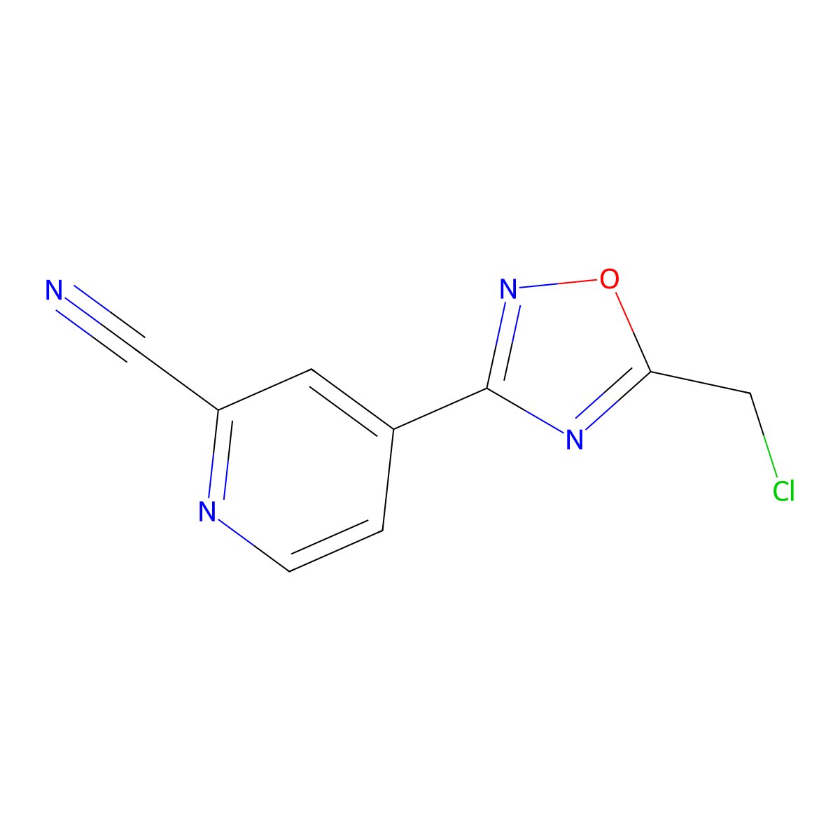 4-(5-(Chloromethyl)-1,2,4-oxadiazol-3-yl)picolinonitrile molecular structure, CAS 1956365-56-2