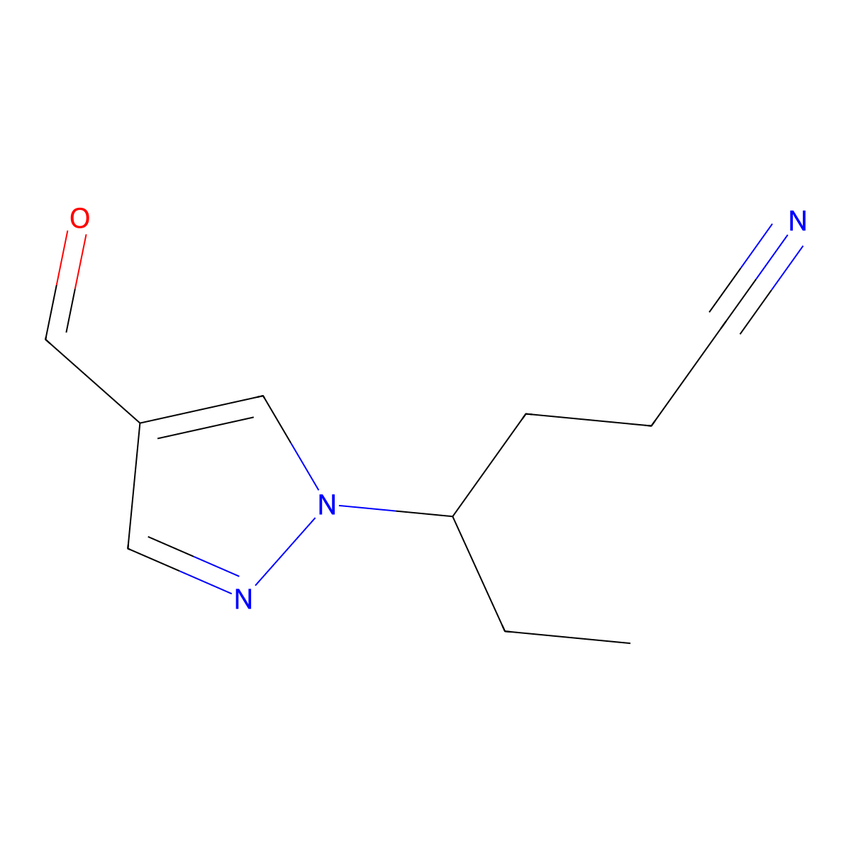 4-(4-Formyl-1H-pyrazol-1-yl)hexanenitrile molecular structure, CAS 1956366-12-3