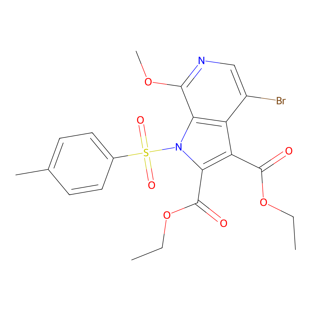 Diethyl 4-bromo-7-methoxy-1-tosyl-1H-pyrrolo[2,3-c]pyridine-2,3-dicarboxylate molecular structure, CAS 1956366-17-8