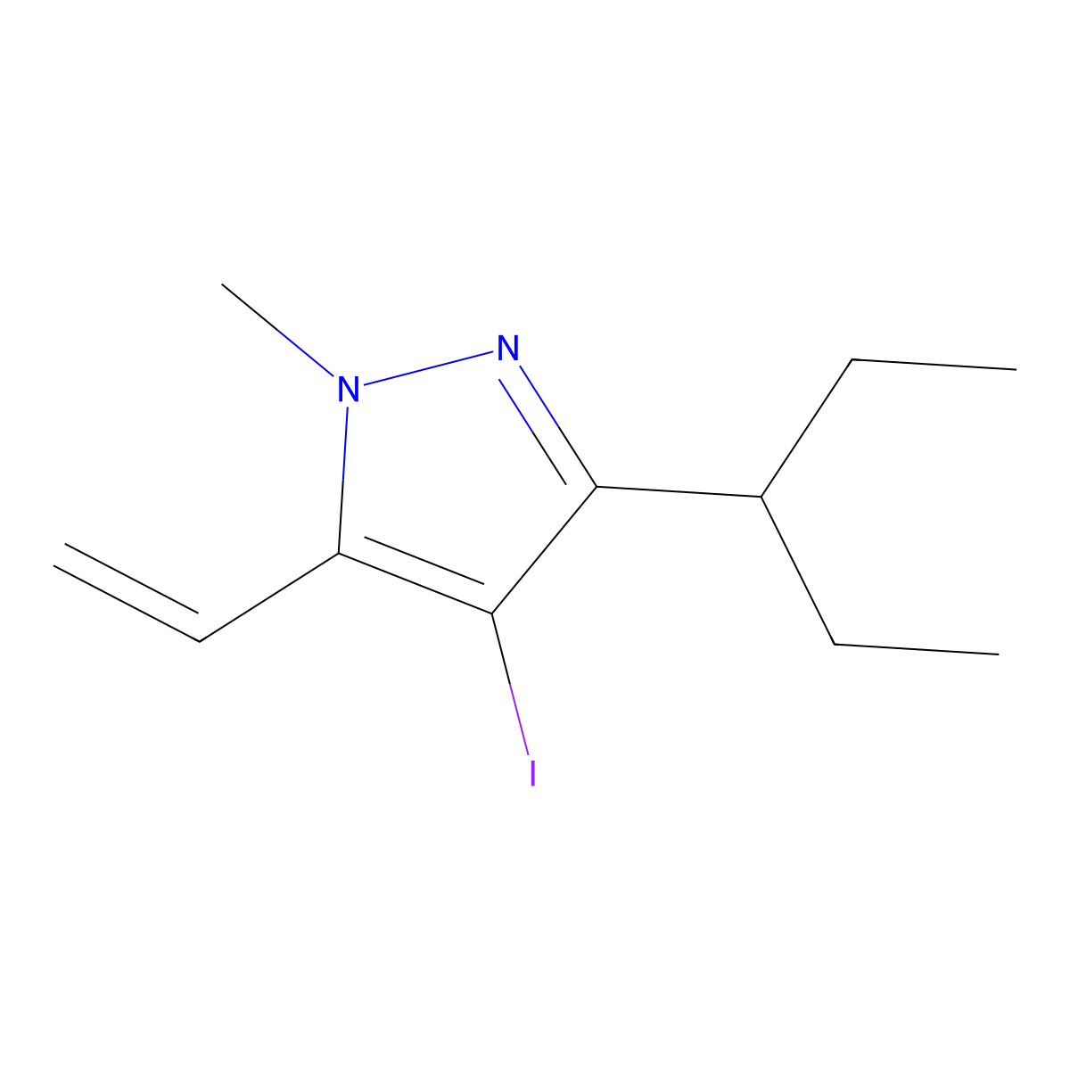4-Iodo-1-methyl-3-(pentan-3-yl)-5-vinyl-1H-pyrazole molecular structure, CAS 1956366-23-6