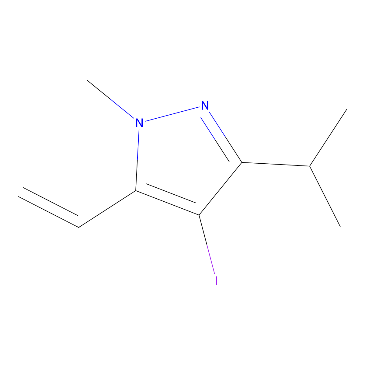 4-Iodo-3-isopropyl-1-methyl-5-vinyl-1H-pyrazole molecular structure, CAS 1956366-28-1