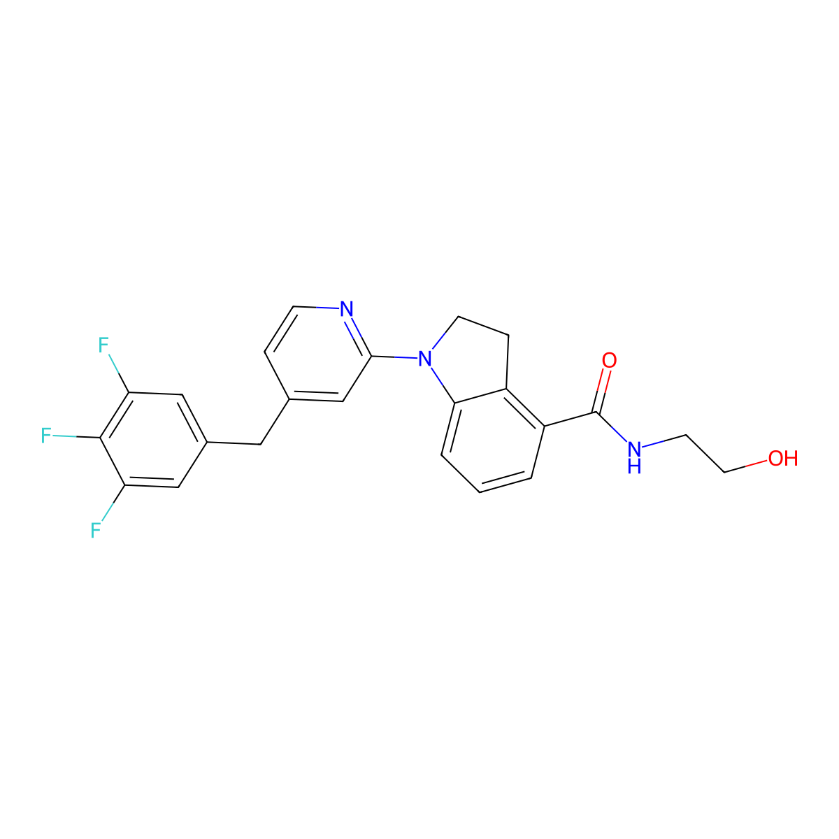 N-(2-Hydroxyethyl)-1-(4-(3,4,5-trifluorobenzyl)pyridin-2-yl)indoline-4-carboxamide molecular structure, CAS 1956366-29-2