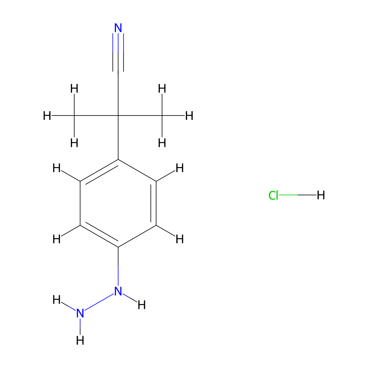 2-(4-Hydrazinylphenyl)-2-methylpropanenitrile hydrochloride molecular structure, CAS 1956367-40-0