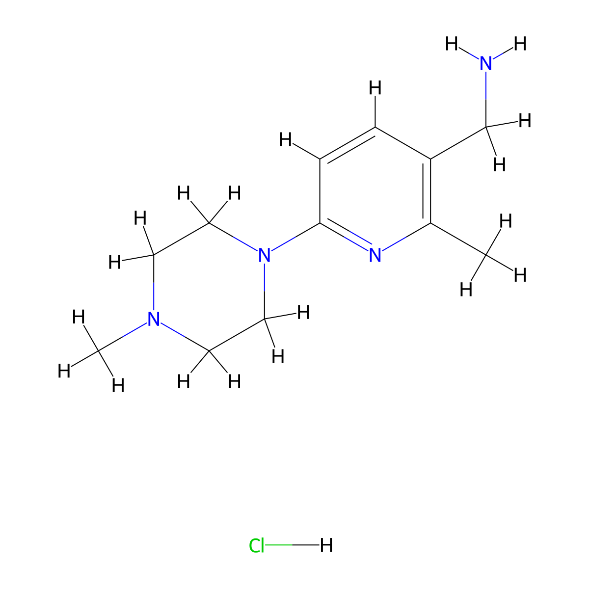 (2-Methyl-6-(4-methylpiperazin-1-yl)pyridin-3-yl)methanamine hydrochloride molecular structure, CAS 1956369-46-2