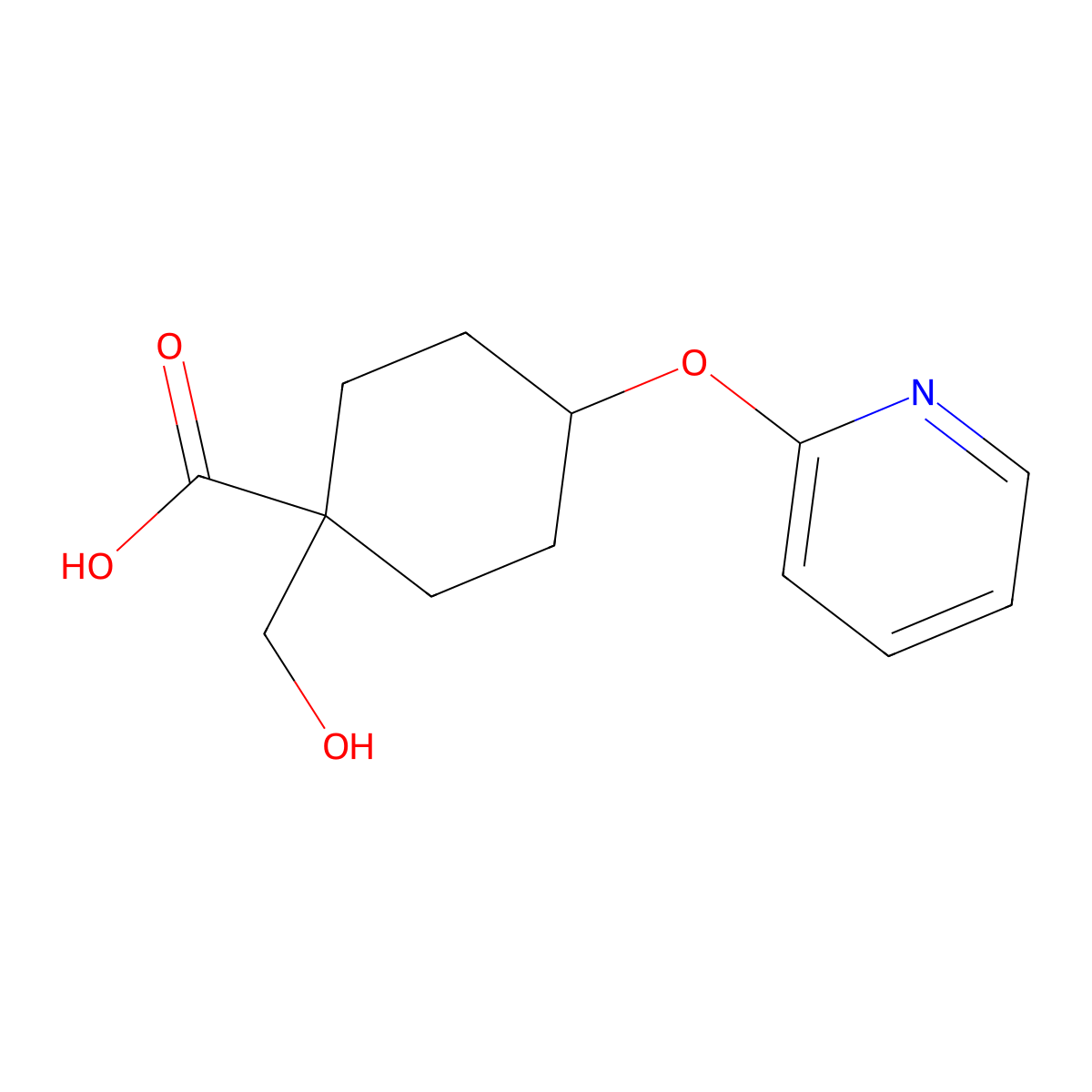 1-(Hydroxymethyl)-4-(pyridin-2-yloxy)cyclohexanecarboxylic acid molecular structure, CAS 1956370-15-2