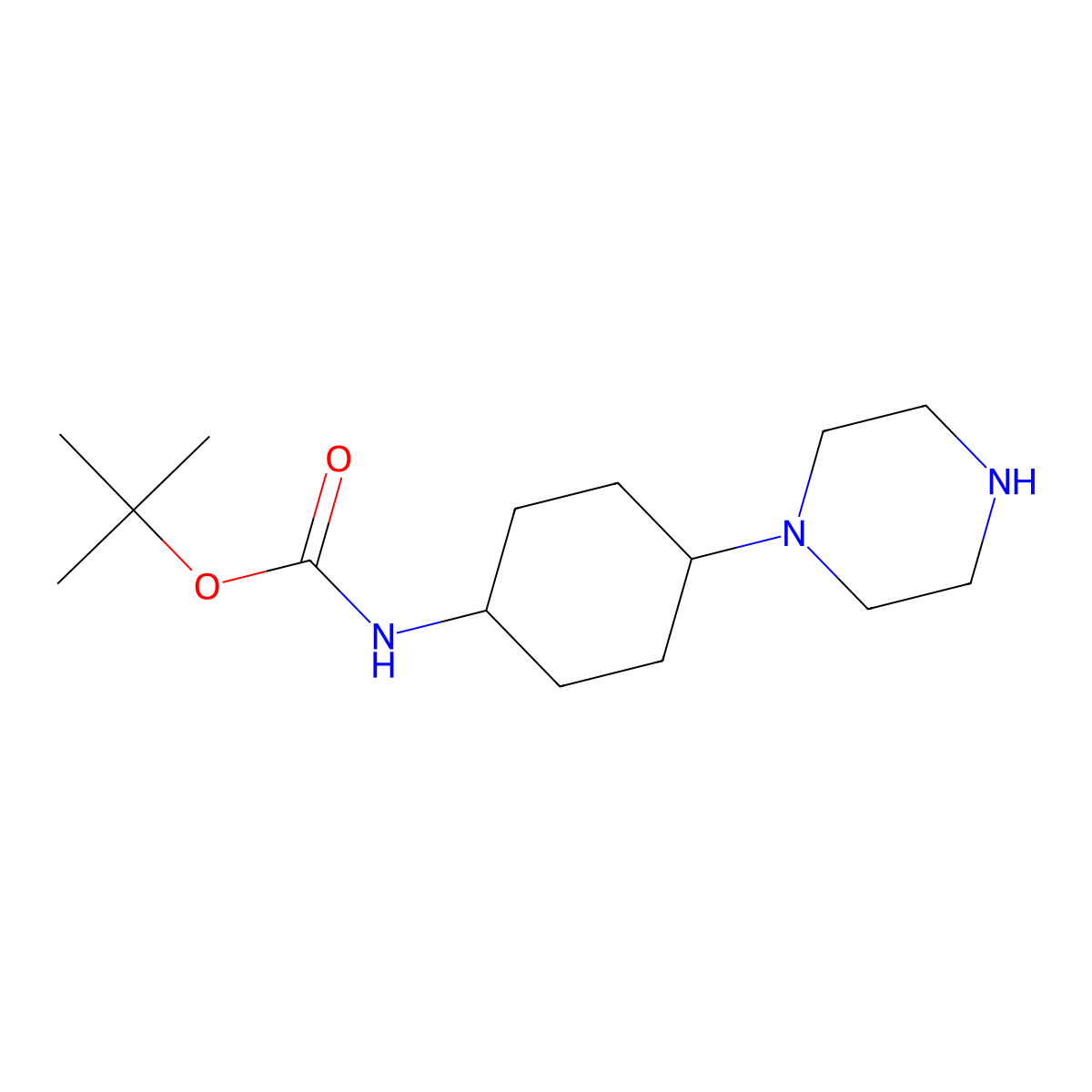 (1,4-Trans)-tert-butyl-4-(piperazin-1-yl)cyclohexyl)carbamate molecular structure, CAS 1956370-76-5