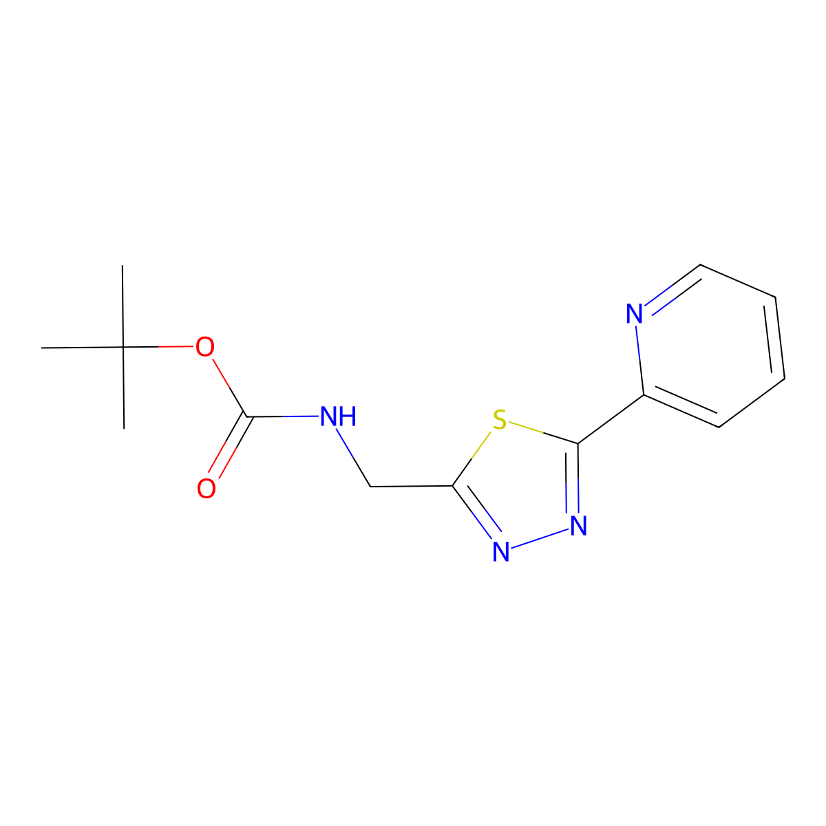 tert-Butyl ((5-(pyridin-2-yl)-1,3,4-thiadiazol-2-yl)methyl)carbamate molecular structure, CAS 1956370-86-7