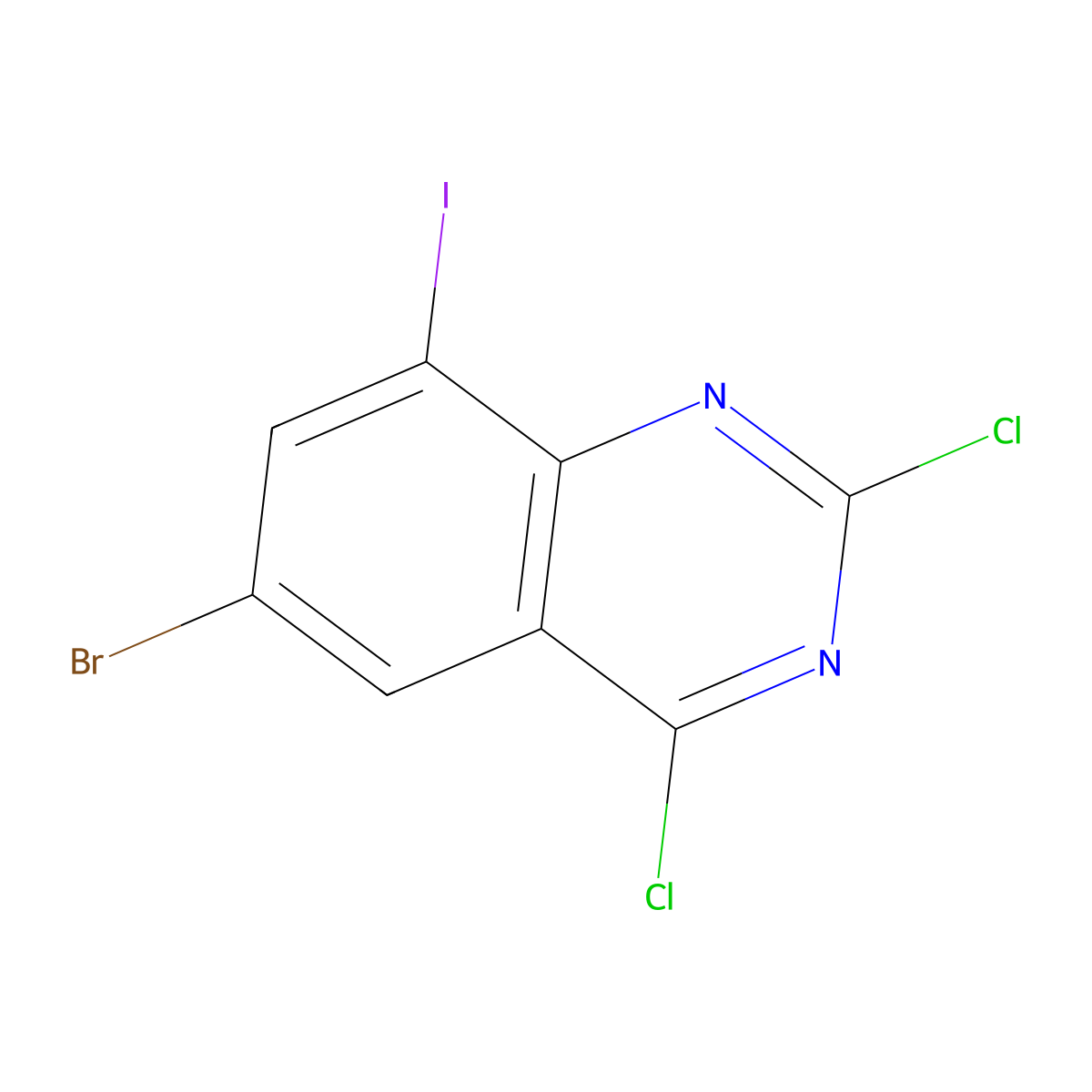 6-Bromo-2,4-dichloro-8-iodoquinazoline molecular structure, CAS 1956375-17-9