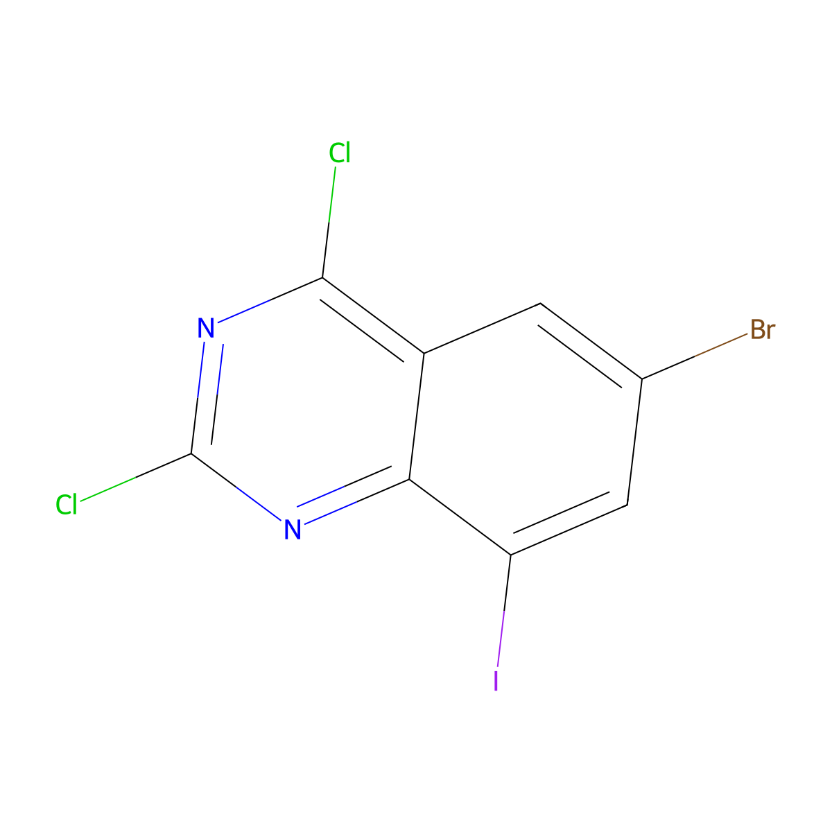 6-Bromo-2,4-dichloro-8-iodoquinazoline molecular structure, CAS 1956375-17-9