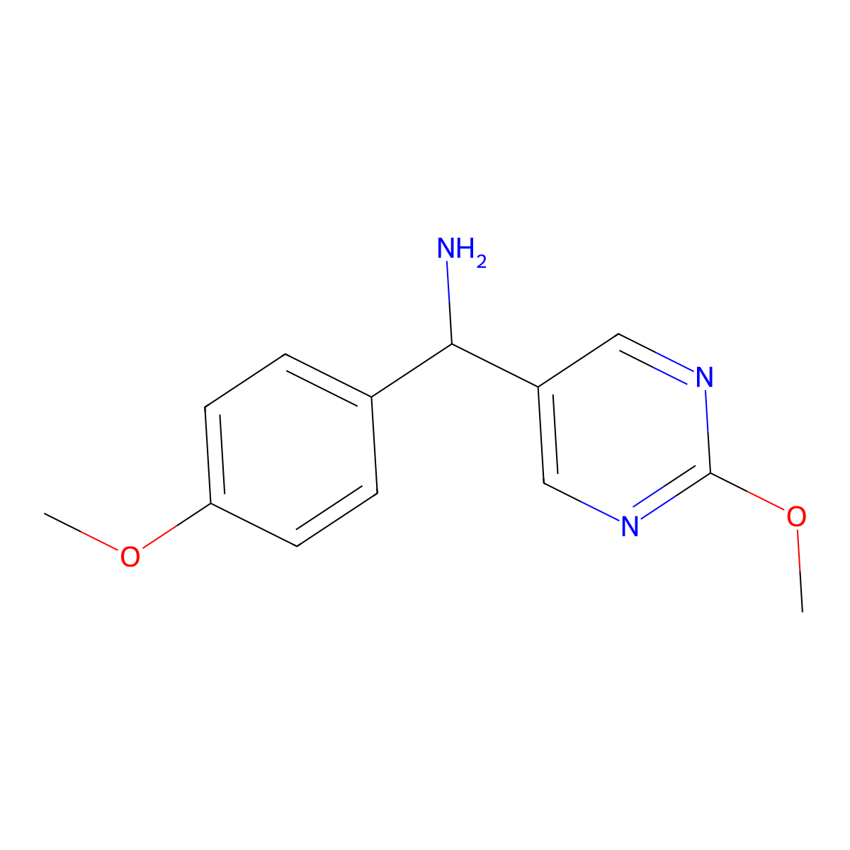 (4-Methoxyphenyl)(2-methoxypyrimidin-5-yl)methanamine molecular structure, CAS 1956376-57-0