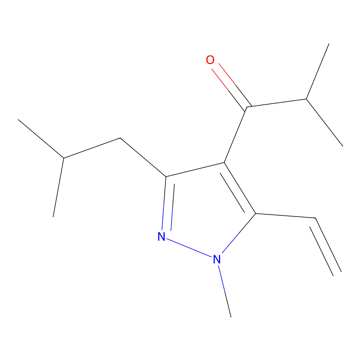 1-(3-Isobutyl-1-methyl-5-vinyl-1H-pyrazol-4-yl)-2-methylpropan-1-one molecular structure, CAS 1956376-84-3