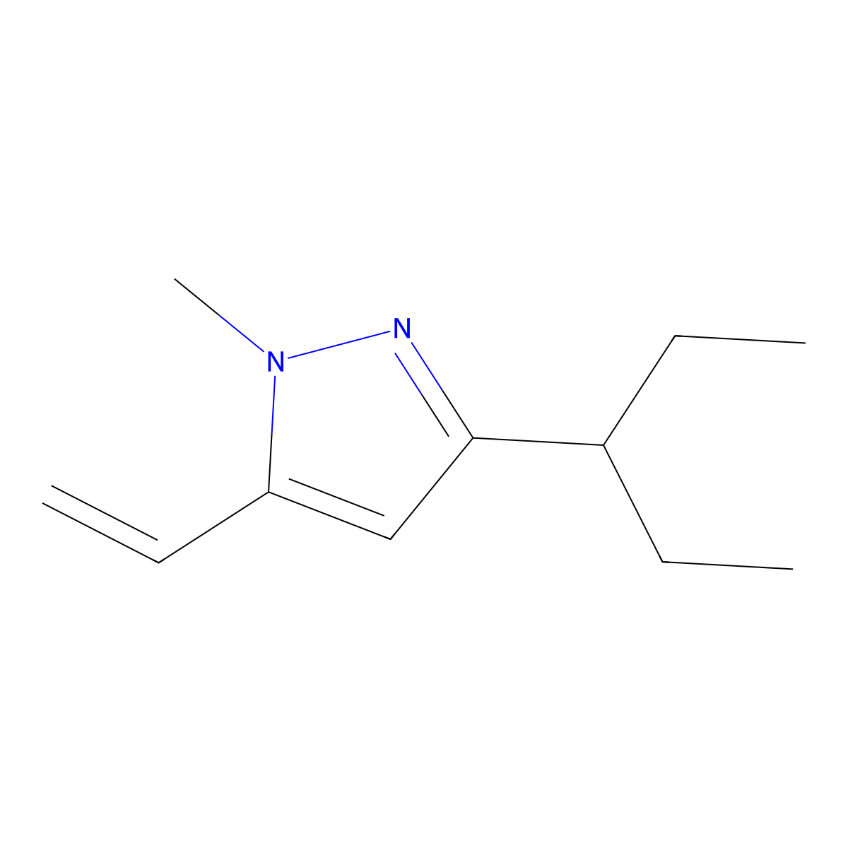 1-Methyl-3-(pentan-3-yl)-5-vinyl-1H-pyrazole molecular structure, CAS 1956377-04-0