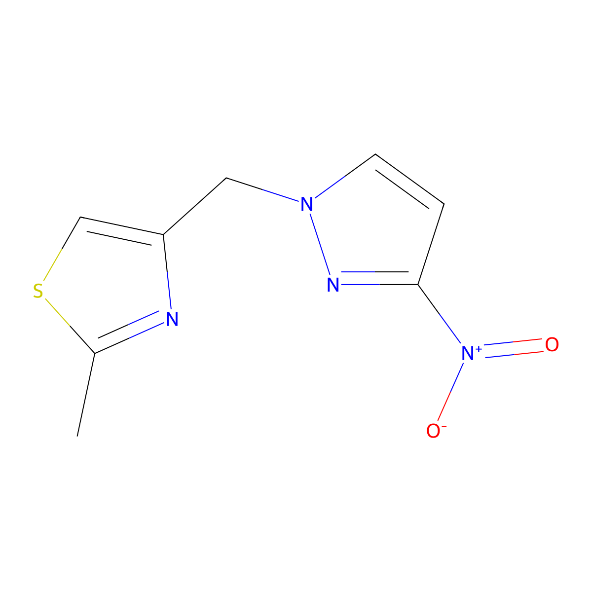 2-Methyl-4-((3-nitro-1H-pyrazol-1-yl)methyl)thiazole molecular structure, CAS 1956377-36-8