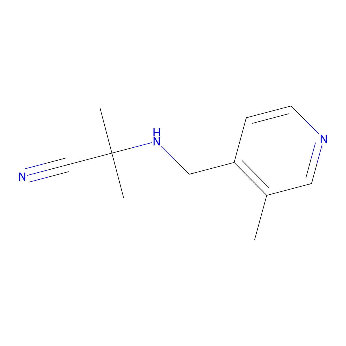 2-Methyl-2-(((3-methylpyridin-4-yl)methyl)amino)propanenitrile molecular structure, CAS 1956377-53-9