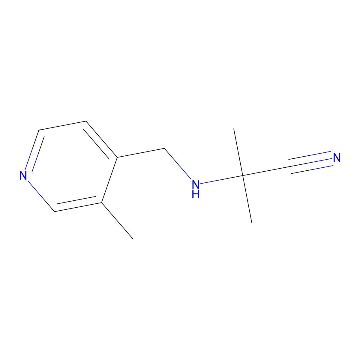 2-Methyl-2-(((3-methylpyridin-4-yl)methyl)amino)propanenitrile molecular structure, CAS 1956377-53-9