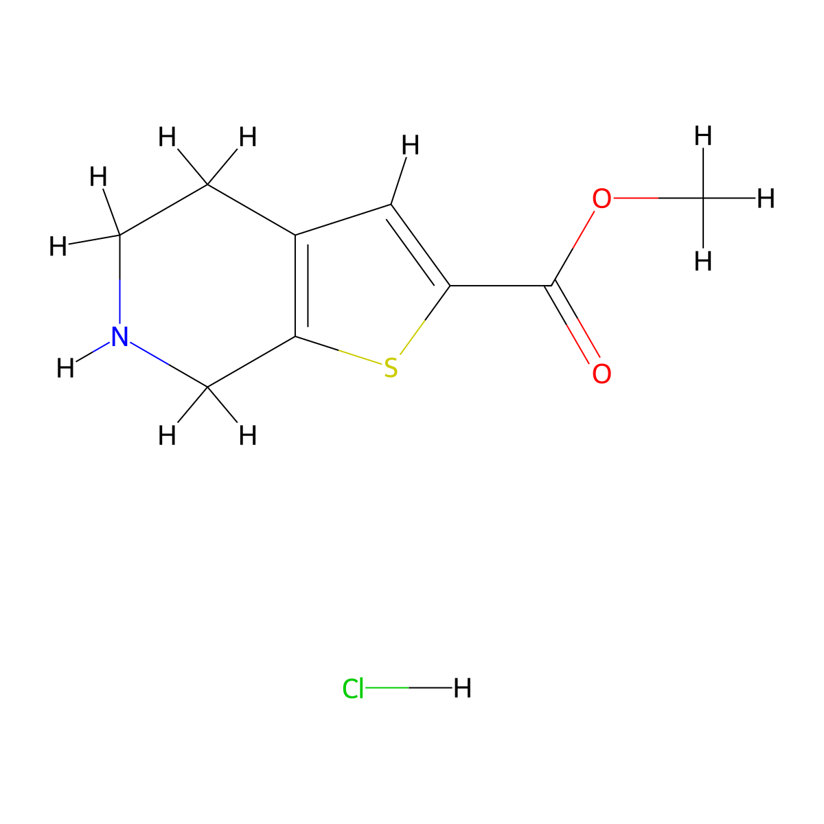 methyl 4H,5H,6H,7H-thieno(2,3-c)pyridine-2-carboxylate hydrochloride molecular structure, CAS 1956377-82-4