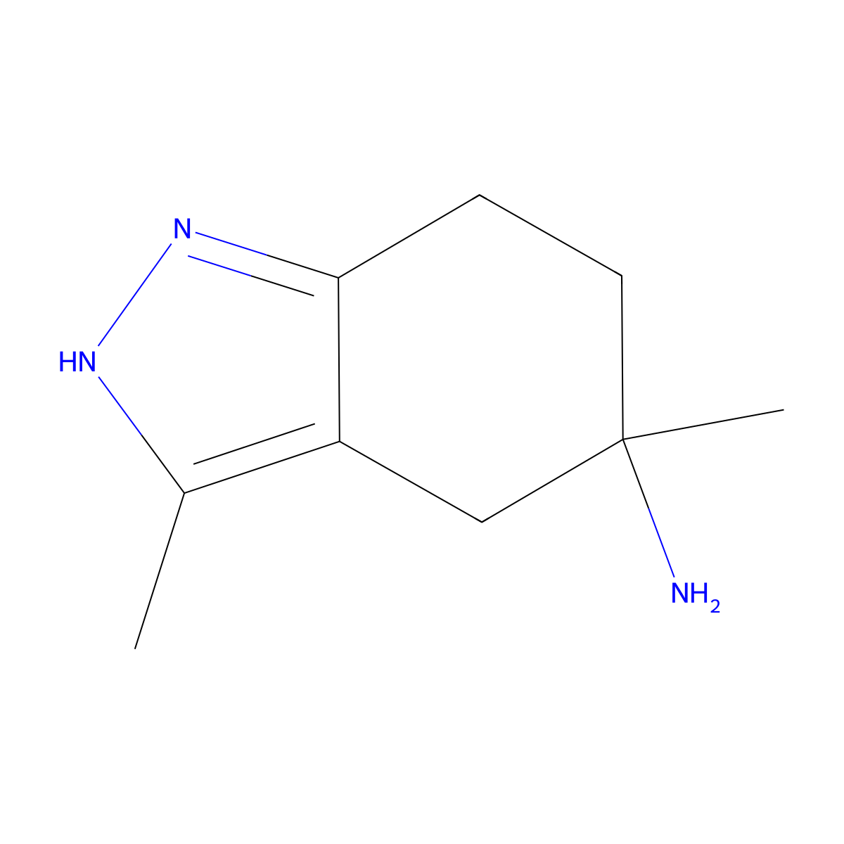 3,5-Dimethyl-4,5,6,7-tetrahydro-2H-indazol-5-amine molecular structure, CAS 1956378-95-2