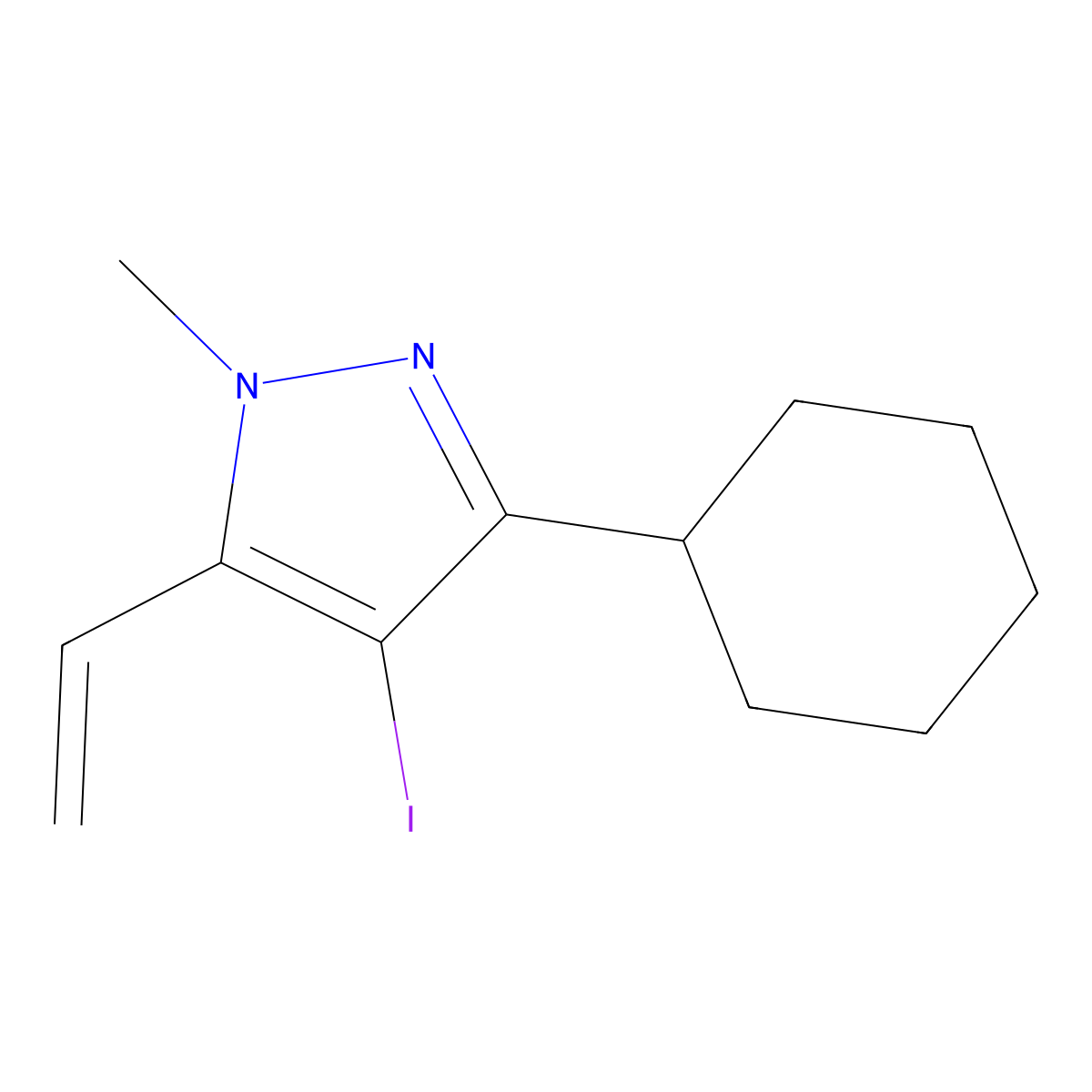3-Cyclohexyl-4-iodo-1-methyl-5-vinyl-1H-pyrazole molecular structure, CAS 1956379-11-5